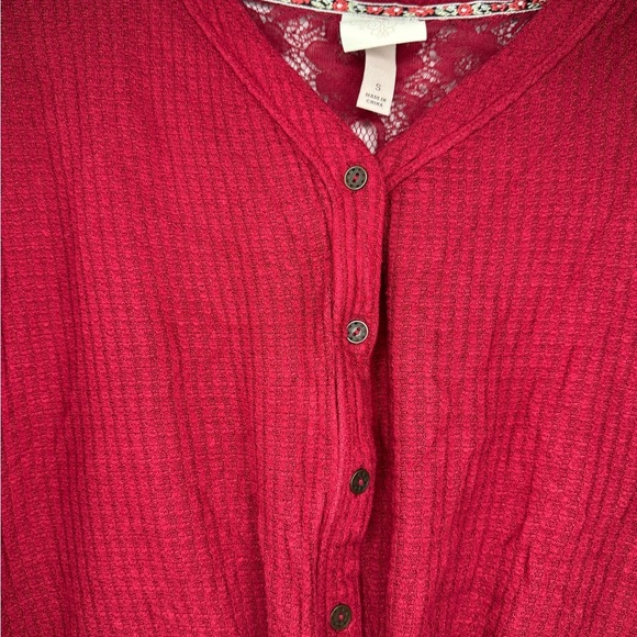 Women's Red Button-Up Lightweight Cartigan - Picture 2 of 7